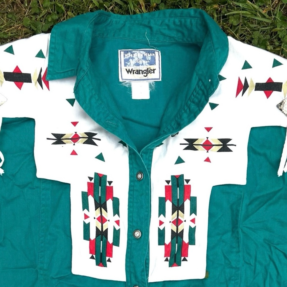 Wrangler Kids Teal and White Western Shirt